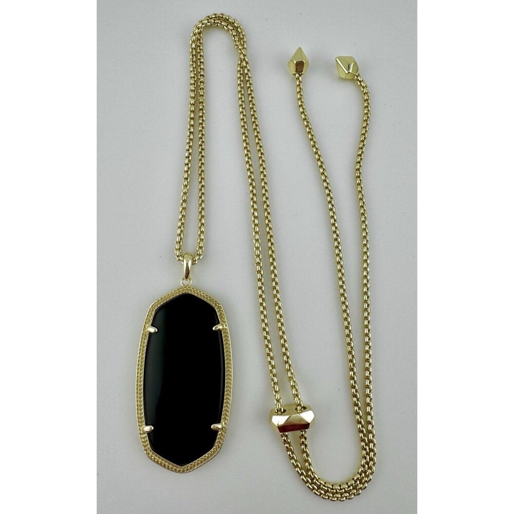 Kendra Scott Gold Tone Black Pendant Reid Necklace Adjustable Chain Statement